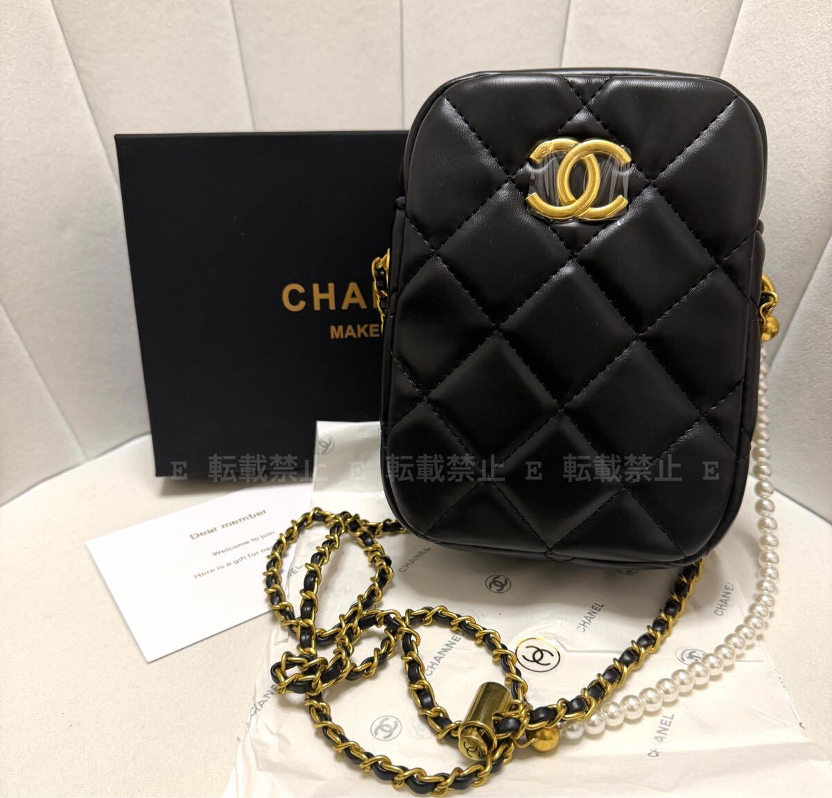 未使用 CHANEL ノベルティ パール×ブラックチェーン キルティング