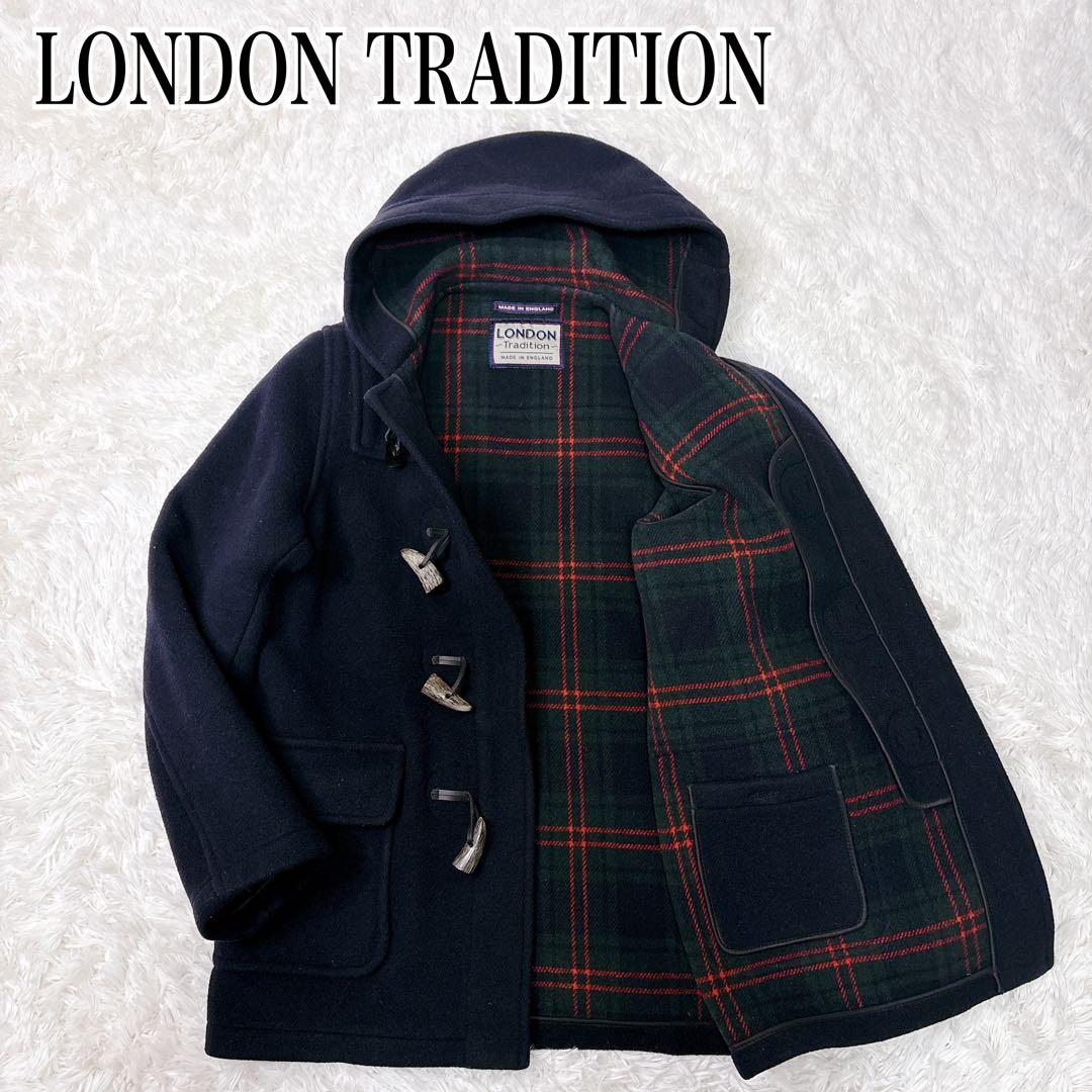 LONDON Tradition ロングダッフルコート　ネイビー　紺　チェック柄 英国製ロングダッフルコート A09 Mid Navy ネイビー×チェック【LONDON