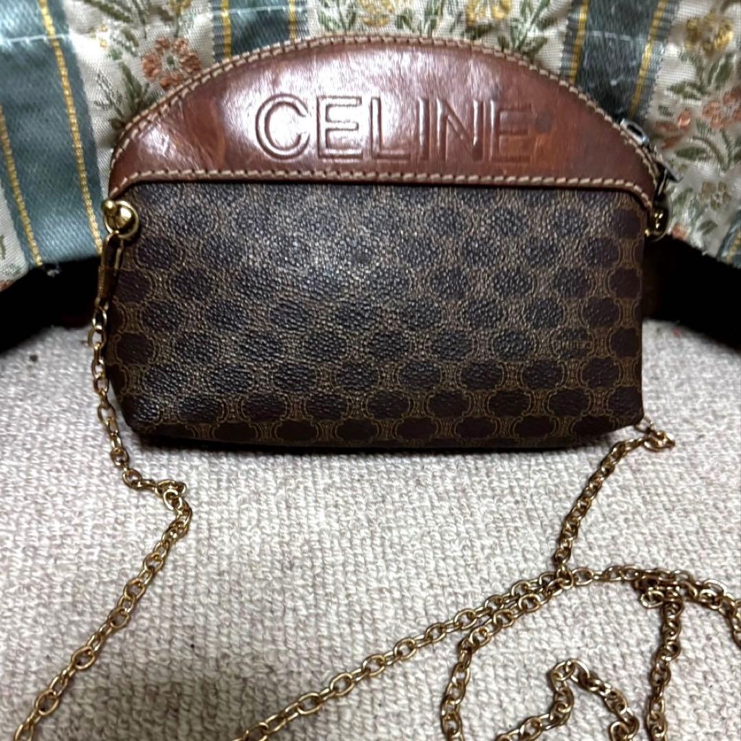 CELINE マカダム柄　チェーンショルダーバッグ　オールドセリーヌ CELINE マカダム柄ショルダーバッグ