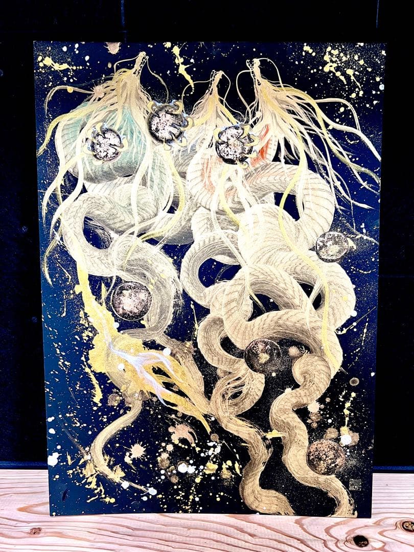 A2サイズ特大　【三柱龍神】　開運　置物　龍　絵画　一筆龍　隕石 一筆龍【龍王】超特大サイズ 大開運 アート 風水 龍 龍神 - 隕石雑貨な