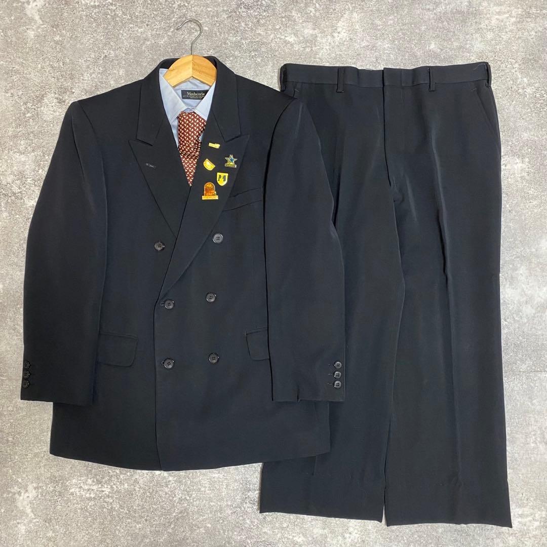 【vintage】セットアップ ダブルスーツ 成人式 ピンズ　ネクタイ vintage】セットアップ ダブルスーツ 成人式 ピンズ ネクタイ グリーン