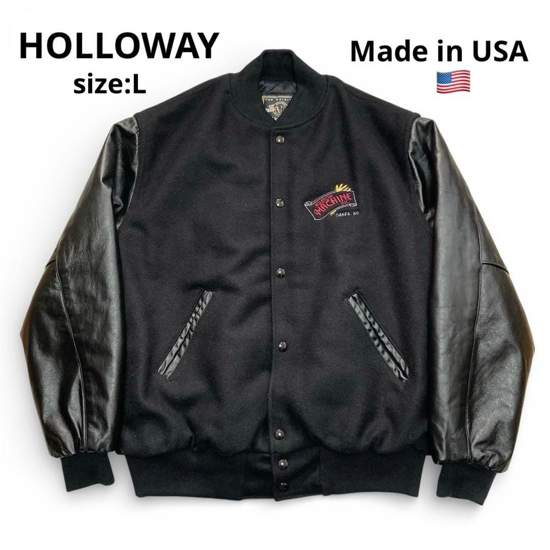 HOLLOWAY ホロウェイ ブラック ウール レザー スタジャン L USA製 90s USA製 HOLLOWAY ホロウェイ L スタジャン ブルゾン ジャケット