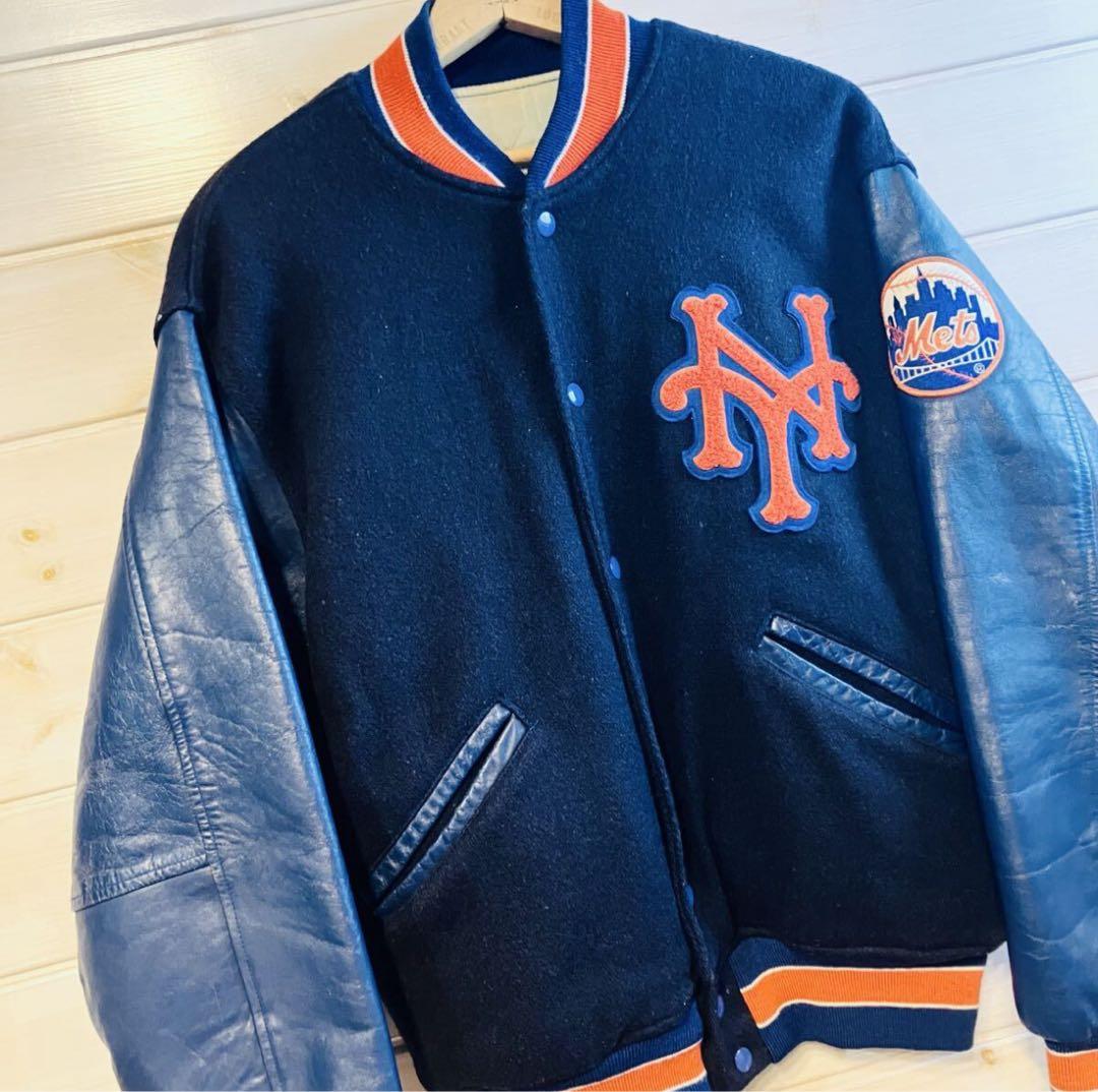 ★ヴィンテージ★ USA製 NY Mets スタジアム ジャケット スタジャン MLB NEWYORK METS All Leather Versity Jacket L / ニューヨークメッツ