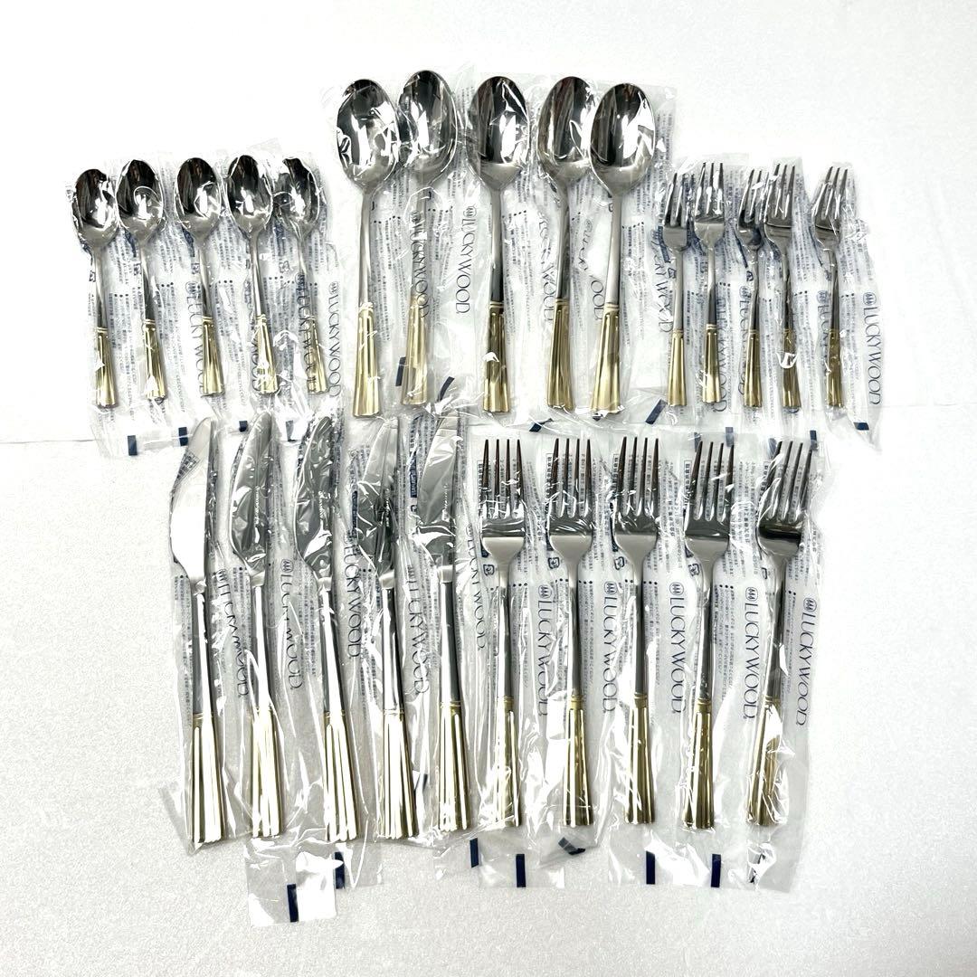 ◼︎新品◼︎【ラッキーウッド】カトラリーディナーセット　金彩　25本　18-8 Amazon｜小林工業 ラッキーウッド カトラリーセット 日本製 エメラルド